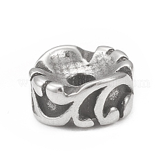 Tibetan Style 304 Stainless Steel Spacer Beads, Column with Wave Pattern, Antique Silver, 8x3.5mm, Hole: 2mm
