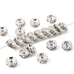 Brass Rhinestone Spacer Beads, Grade AAA, Straight Flange, Nickel Free, Silver Color Plated, Rondelle, Crystal, 6x3mm, Hole: 1mm