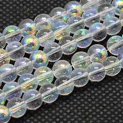 Imitate Austrian Crystal Electroplate Glass Round Bead Strands, Half AB Color Plated, Grade AA, AB Color Plated, 6mm, Hole: 1mm, about 63~66pcs/strand, 36.5~38cm