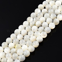 Natural White Shell Bead Strands, Round, 6mm, Hole: 1mm, about 61~67pcs/strand, 15.16 inch~14.96 inch(38~38.5cm)