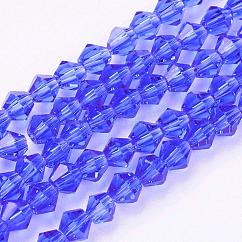 Imitation Austrian Crystal 5301 Bicone Beads, Faceted Glass Beads Strands, Blue, 4x4mm, Hole: 0.8~1mm, about 75~78pcs/strand, 28~29cm