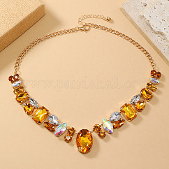 European Vintage Style Alloy Rhinestone Geometric Oval Bib Necklaces for Women, Light Gold, Topaz, 16.54 inch(42cm)