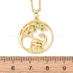 Brass Pave Green Cubic Zirconia Ring with Dinosaur Pendant Necklaces for Women&nbsp;NJEW-C120-01G