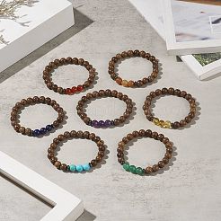 7Pcs 7 Style Natural & Synthetic Mixed Gemstone & Wenge Wood Beaded Stretch Bracelets Set&nbsp;BJEW-JB09157