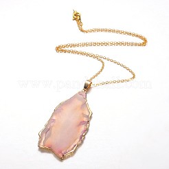 Golden Tone Natural Agate Pendant Necklaces&nbsp;NJEW-JN01186