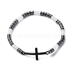 Bohemia Column Natural White Jade Bead Stretch Bracelets&nbsp;BJEW-F493-01EB
