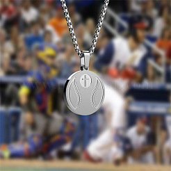 304 Stainless Steel Cross Sport Ball Pendant Necklaces&nbsp;WG79706-01