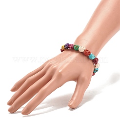 Synthetic Turquoise(Dyed) Skull Beaded Stretch Bracelet&nbsp;BJEW-JB08056