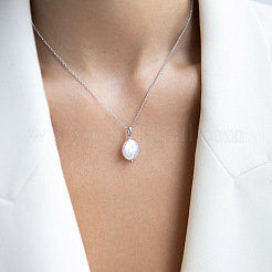 S925 Silver Freshwater Pearl Pendant Necklace Elegant Baroque Oval Shape Jewelry&nbsp;VZ4140