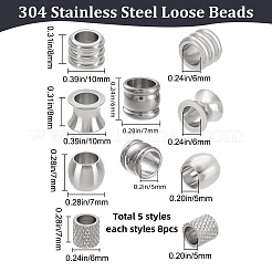 40Pcs 5 Styles 201 & 304 Stainless Steel European Beads&nbsp;STAS-BBC0001-98