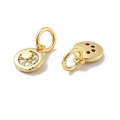 Flat Round Brass Micro Pave Clear Cubic Zirconia Charms&nbsp;KK-G419-22G