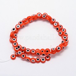Handmade Evil Eye Lampwork Flat Round Bead Strands&nbsp;LAMP-L058-8mm-08