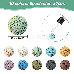 80Pcs 10 Colors Unwaxed Natural Lava Rock Beads&nbsp;G-NB0005-36