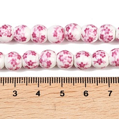 Handmade Flower Printed Porcelain Ceramic Beads Strands&nbsp;X-PORC-M005-8mm-03