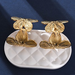 Flower with C-Shaped 304 Stainless Steel Stud Earrings for Women&nbsp;EJEW-A131-01B-G