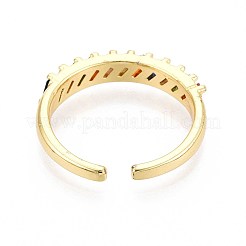 Brass Micro Pave Cubic Zirconia Cuff Rings for Women&nbsp;KK-T071-75G