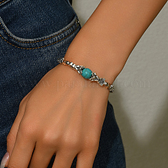 Synthetic Turquoise & Zinc Alloy Flower Round Beaded Elegant Women's Bracelets&nbsp;ZF9311-1