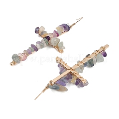 Natural Fluorite Cross Dangle Earrings&nbsp;EJEW-Z071-01G-05
