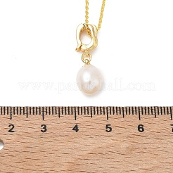 Natural Cultured Freshwater Pearl Rice Pendant Brass Cable Chain Necklaces for Women&nbsp;NJEW-JN06099