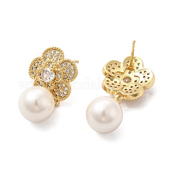 Flower Rack Plating Brass Micro Pave Cubic Zirconia Stud Earring&nbsp;EJEW-C057-08G