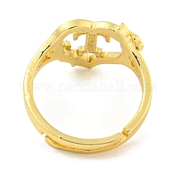 Heart with Letter & Flower Rack Plating Brass Adjustable Rings for Women&nbsp;RJEW-I105-05G-T