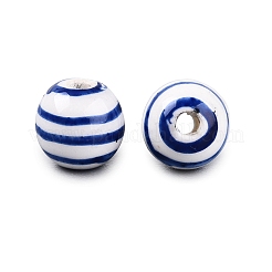 Hand Painted Blue and White Striped Round Porcelain Beads&nbsp;PORC-Q007-01B
