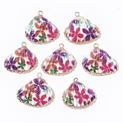 Electroplate Printed Natural Scallop Shell Pendants&nbsp;SSHEL-R047-04-A06