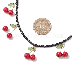 Natural Dyed Mashan Jade Red Cherry Pendant Glass Seed Beaded Necklaces for Women&nbsp;NJEW-TA00211-02