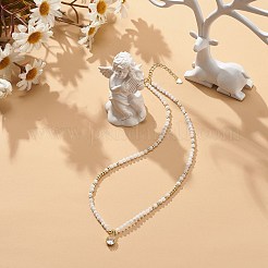 Cubic Zirconia Teardrop Pendant Necklace with Natural Moonstone Beaded Chains&nbsp;NJEW-JN04121-03