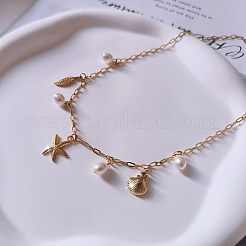 Summer Beach Brass & Plastic Imitation Pearl Pendant Necklaces for Women&nbsp;FS-WG04E65-01