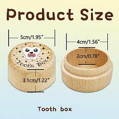 Round Beech Wooden 3D Engraved My First Tooth Box&nbsp;CON-WH0120-004