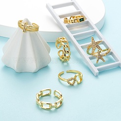 6Pcs 6 Styles Adjustable Brass Micro Pave Clear Cubic Zirconia Cuff Rings&nbsp;RJEW-LS0001-19G