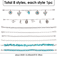 8Pcs 8 Styles Cowboy Theme Synthetic Turquoise & 304 Stainless Steel Baseball Cap Chain&nbsp;HJEW-SC0002-41