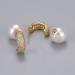 Brass Micro Pave Clear Cubic Zirconia Stud Earrings&nbsp;EJEW-K083-08G