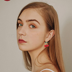 4 Pairs 4 Styles Foam & Glass & Acrylic Cherry Dangle Stud Earrings with Brass Pins&nbsp;EJEW-FI0002-88