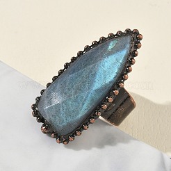 Natural Labradorite Adjustable Cuff Open Rings&nbsp;RJEW-K269-13R