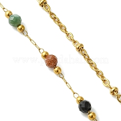 304 Stainless Steel Satellite  Chain & Faceted Round Mixed Gemstone Beads Link Chain Bracelet Making&nbsp;AJEW-JB01622