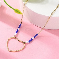304 Stainless Steel & Blue Glass Beads Pendant Necklaces for Women&nbsp;NJEW-A045-26B-G