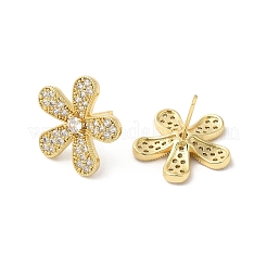 Flower Brass Micro Pave Cubic Zirconia Stud Earrings for Women&nbsp;EJEW-F316-13G