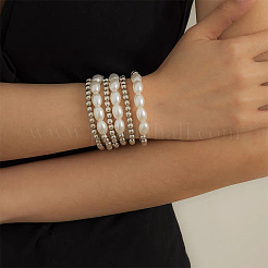 4Pcs 2 Colors 201 Stainless Steel Round Beaded Stretch Bracelets Set for Men Women&nbsp;BJEW-BC0001-15A