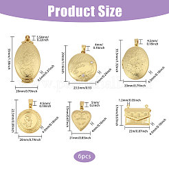 6Pcs 6 Styles Brass Locket Pendants&nbsp;KK-CA0003-72