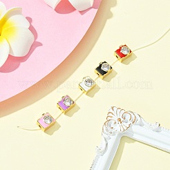 5Pcs 5 Colors Brass Pave Clear Cubic Zirconia Beads&nbsp;KK-CJ0002-80