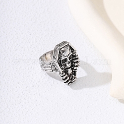 Tibetan Style Alloy Coffin with Skull Finger Rings&nbsp;PW-WG44667-02