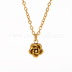 304 Stainless Steel Rose Pendant Necklaces & Stud Earrings & Cuff Ring Sets for Women&nbsp;UH3805-1