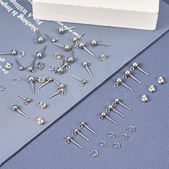 90Pcs 3 Size 202 Stainless Steel Ball Stud Earring Findings&nbsp;STAS-TA0002-22