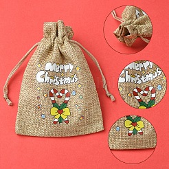 12Pcs 12 Styles Christmas Printed Burlap Packing Pouches Drawstring Bags&nbsp;ABAG-FS0001-03A