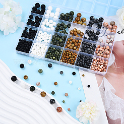 Natural Red Netstone & Taiwan Jade & Lava Rock & Wood Lace Stone & Larvikite Round Bead Sets&nbsp;G-YW0002-20