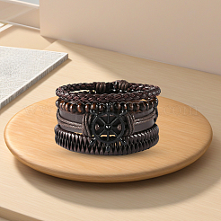 1Pc Cowhide & Imitation Leather Cord Knitted Multi-strand Bracelets&nbsp;AJEW-GF0011-50C