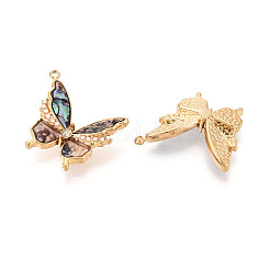 304 Stainless Steel & Shell & Rhinestone & ABS Imitation Pearl Butterfly Pendants&nbsp;STAS-T073-67A-G