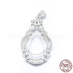 Anti-Tarnish Rhodium Plated 925 Sterling Silver Pendant Cabochon Open Back Settings&nbsp;STER-P044-02P